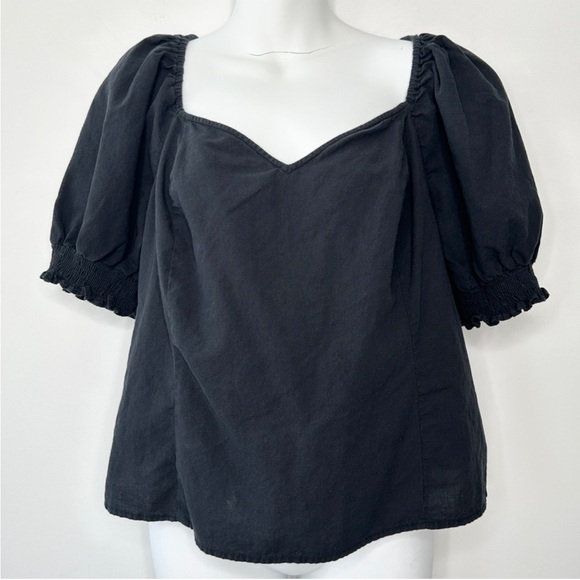 AVA & VIV Black Puff Sleeve Smocked Back Top Whimsigoth Regency Size 1X - Picture 3 of 8